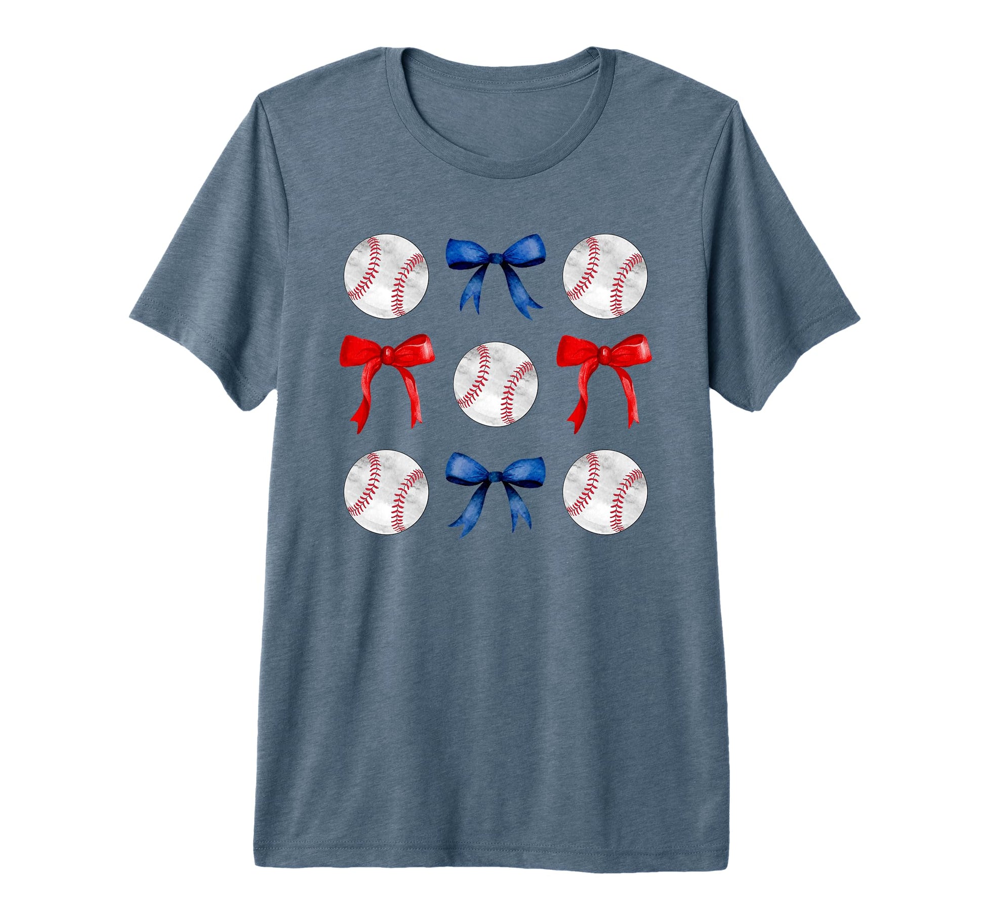 Red Blue Baseballs Bows Baseball Mom T-Shirt - Trendy Graphic Men Women - T-Shirt, Sweatshirt, Hoodie