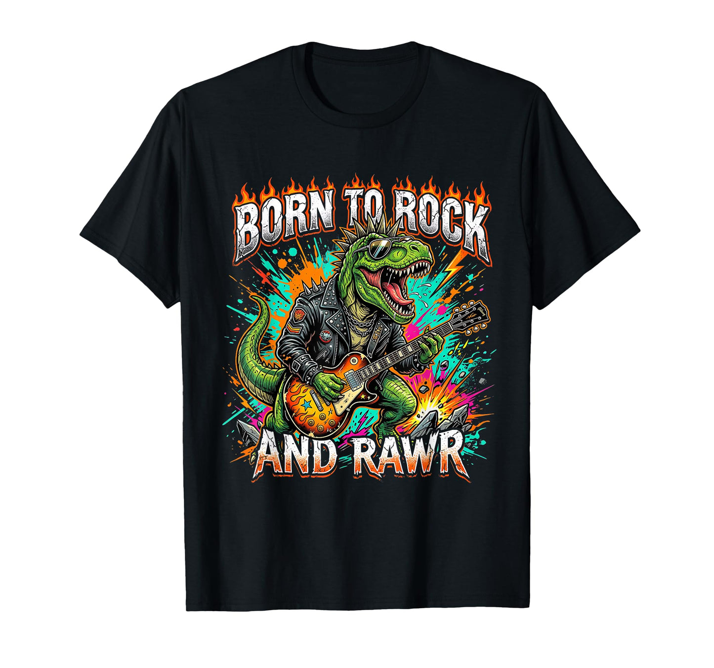 Born To Rock And Rawr Funny Dinosaur T-Shirt - Minimalist Print Unisex - T-Shirt, Sweatshirt, Hoodie