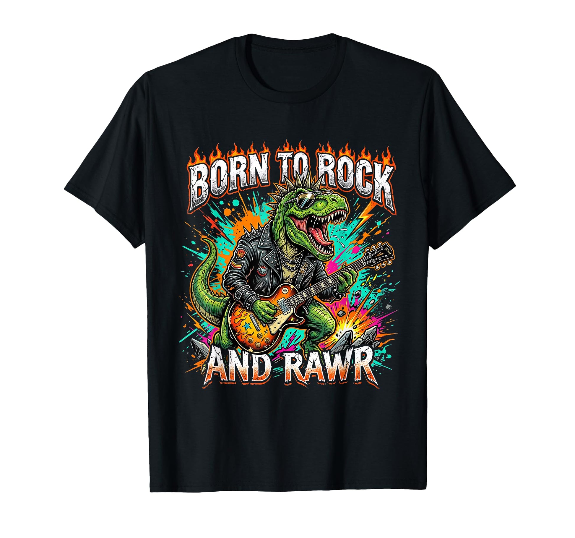 Born To Rock And Rawr Funny Dinosaur T-Shirt - Minimalist Print Unisex - T-Shirt, Sweatshirt, Hoodie