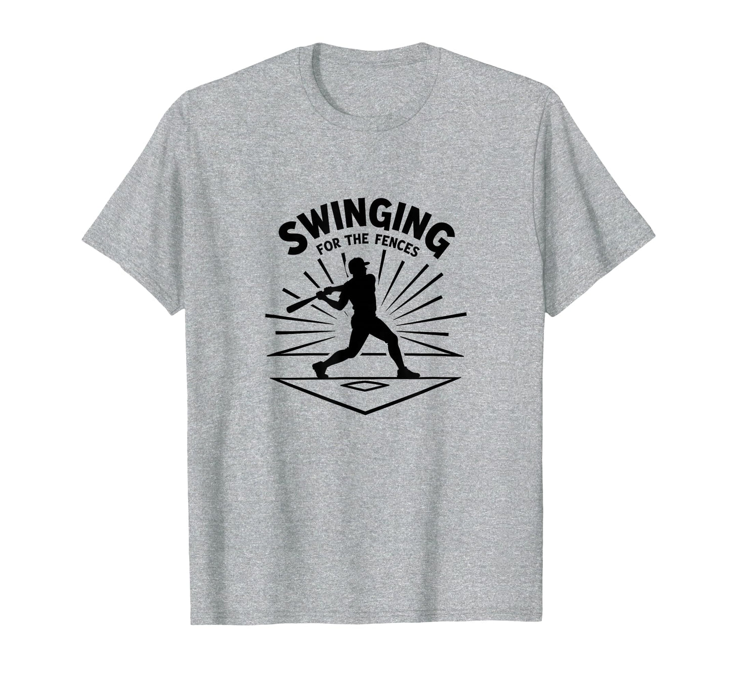 Baseball Swinging Fences Home Run Heather T-Shirt - Trendy Graphic Unisex - T-Shirt, Sweatshirt, Hoodie