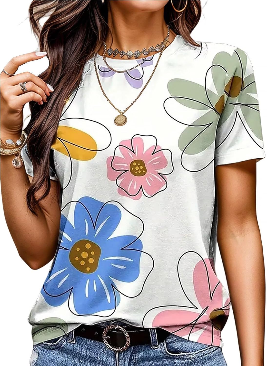 Women's Boho Floral Print Summer Tops 2026 Short - Adult & Kids T-Shirts, Sweatshirts & Hoodies apparel design preview 1