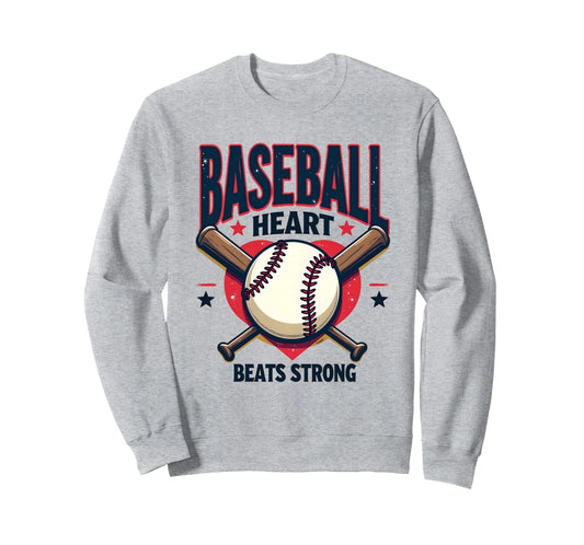 Baseball Heart Beats Strong Sweatshirt - Aesthetic Graphic Men Women - T-Shirt, Sweatshirt, Hoodie