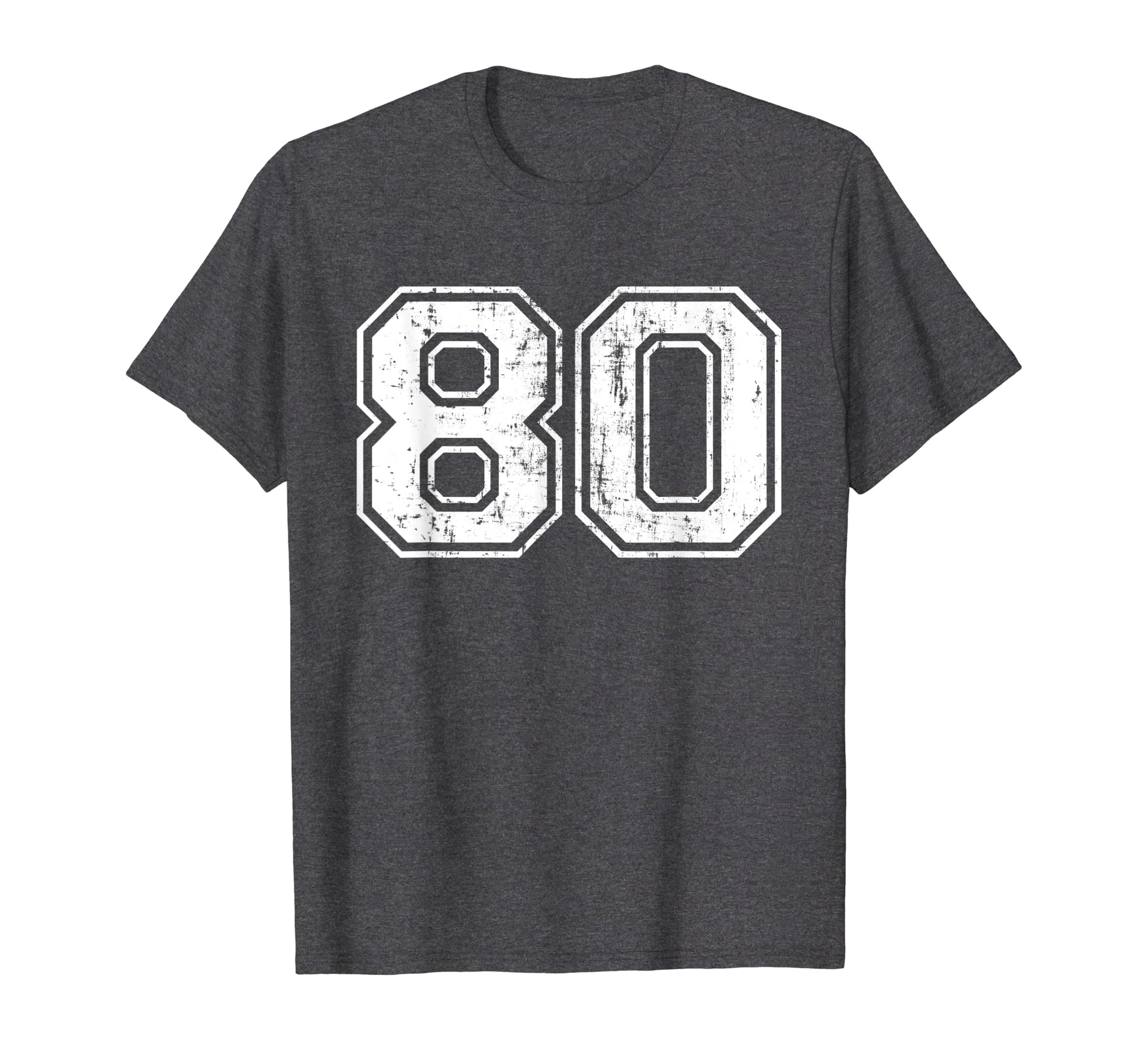 Number 80 Varsity Distressed T-Shirt - Fun Novelty Design for Adults - T-Shirt, Sweatshirt, Hoodie