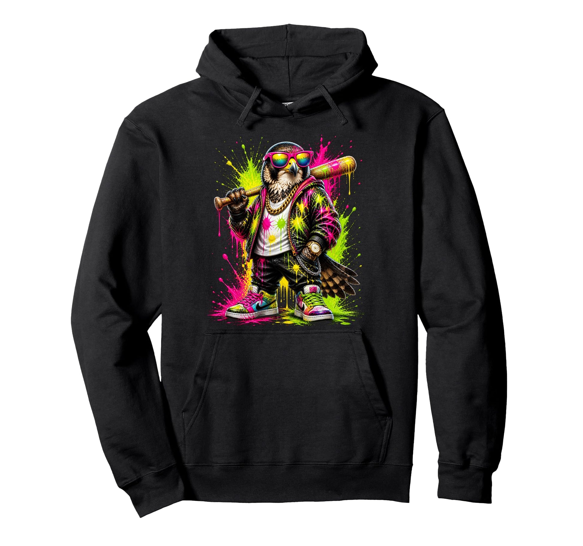 Falcon Baseball Drip Funny Animal Hoodie - Casual Everyday Wear for Adults - T-Shirt, Sweatshirt, Hoodie