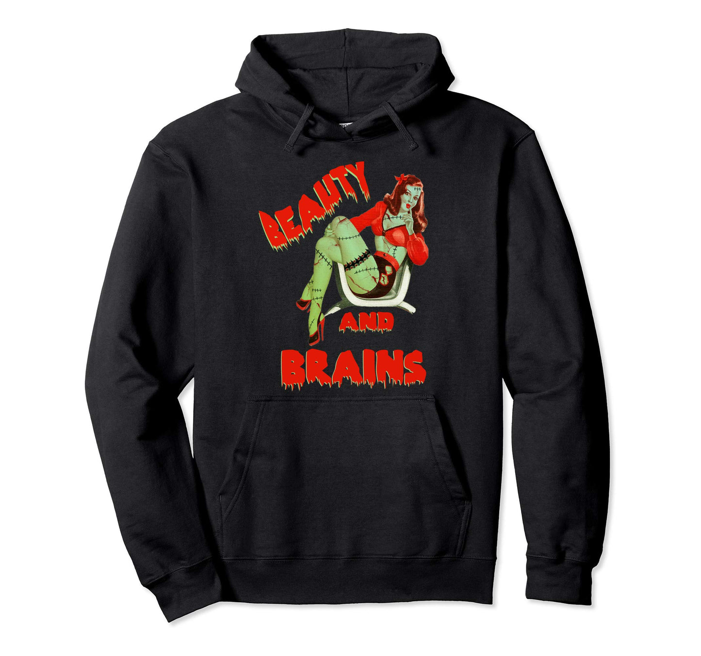 Zombie Pin Up Halloween Beauty Brains Hoodie - Streetwear Style for Adults - T-Shirt, Sweatshirt, Hoodie