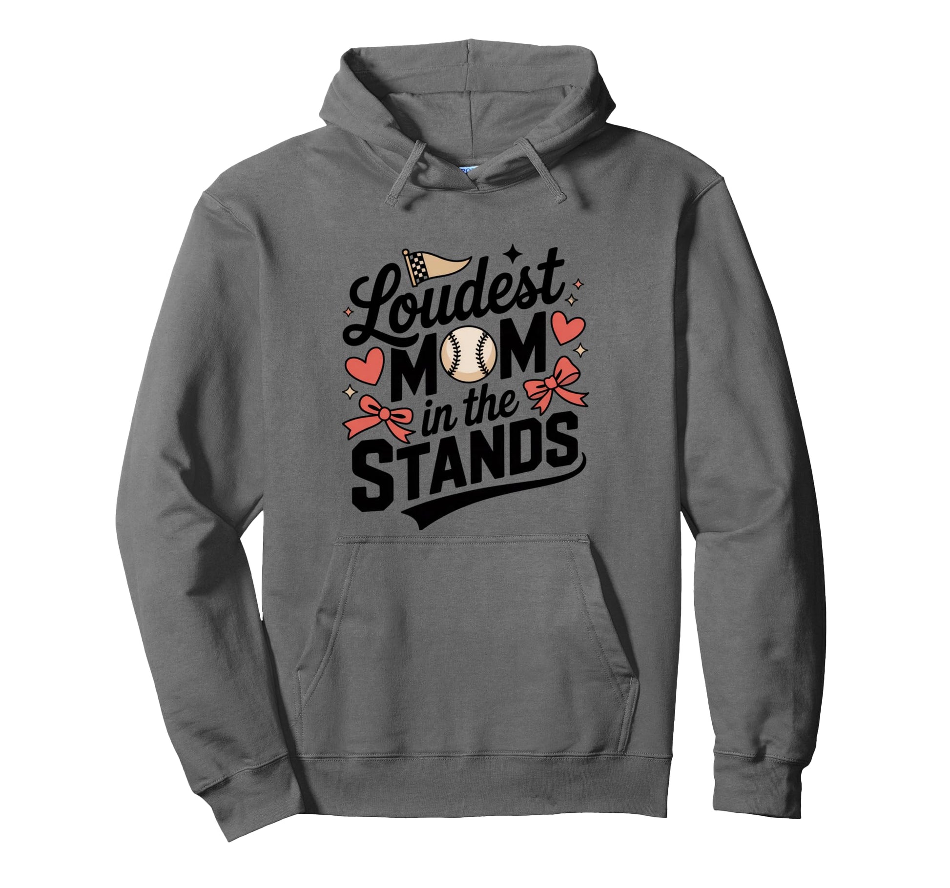 Loudest Mom Stands Baseball Bow Hearts Hoodie - Minimalist Print Unisex - T-Shirt, Sweatshirt, Hoodie