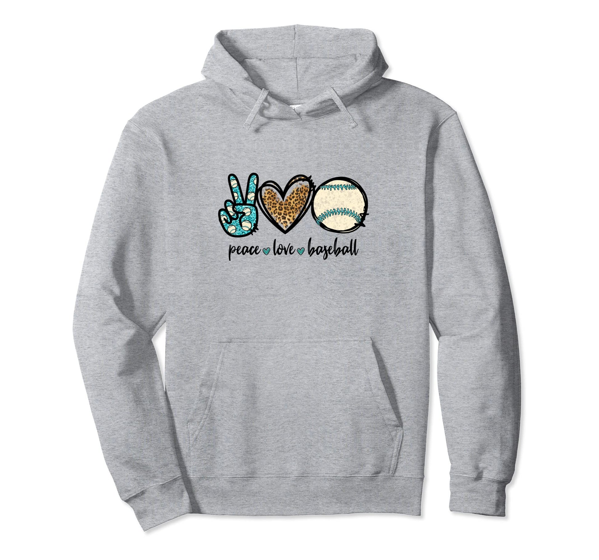 Baseball Lover Leopard Peace Love Hoodie - Novelty Apparel for Adults - T-Shirt, Sweatshirt, Hoodie