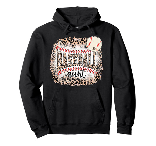 Baseball Aunt Leopard Softball Auntie Hoodie - Casual Everyday Wear Unisex - T-Shirt, Sweatshirt, Hoodie