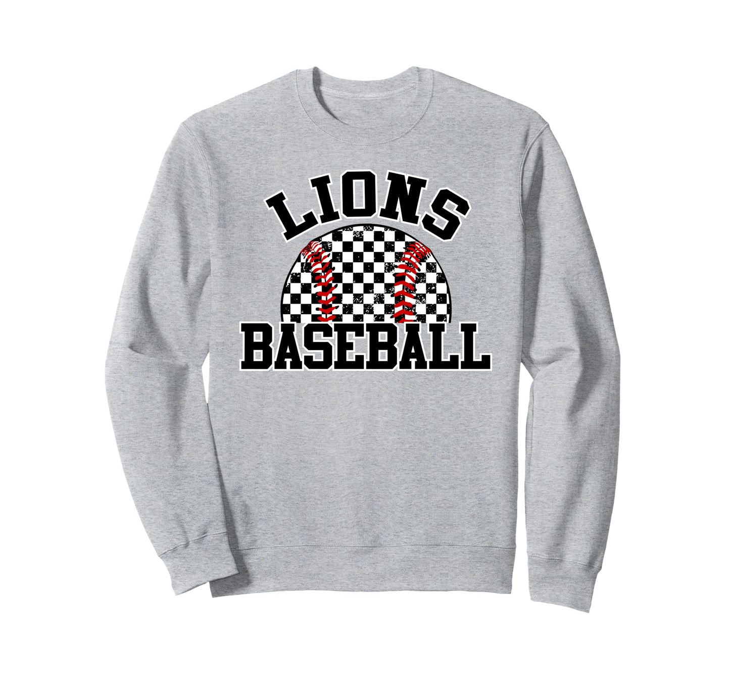 Lions Baseball Checkered Lion Sweatshirt - Fun Novelty Design Men Women - T-Shirt, Sweatshirt, Hoodie