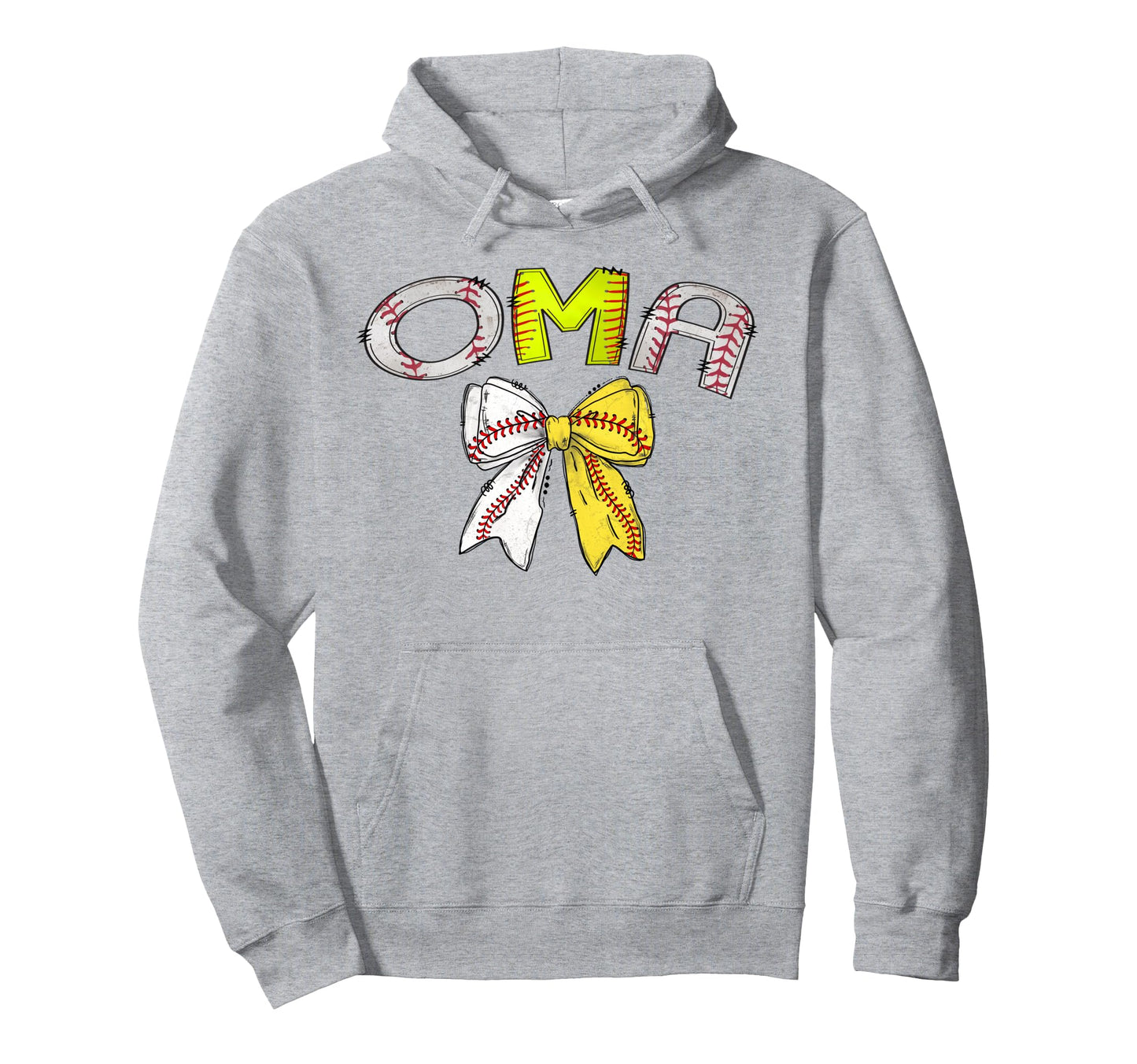 Oma Both Half Baseball Softball Coquette Bow Hoodie - Graphic Print Unisex - T-Shirt, Sweatshirt, Hoodie