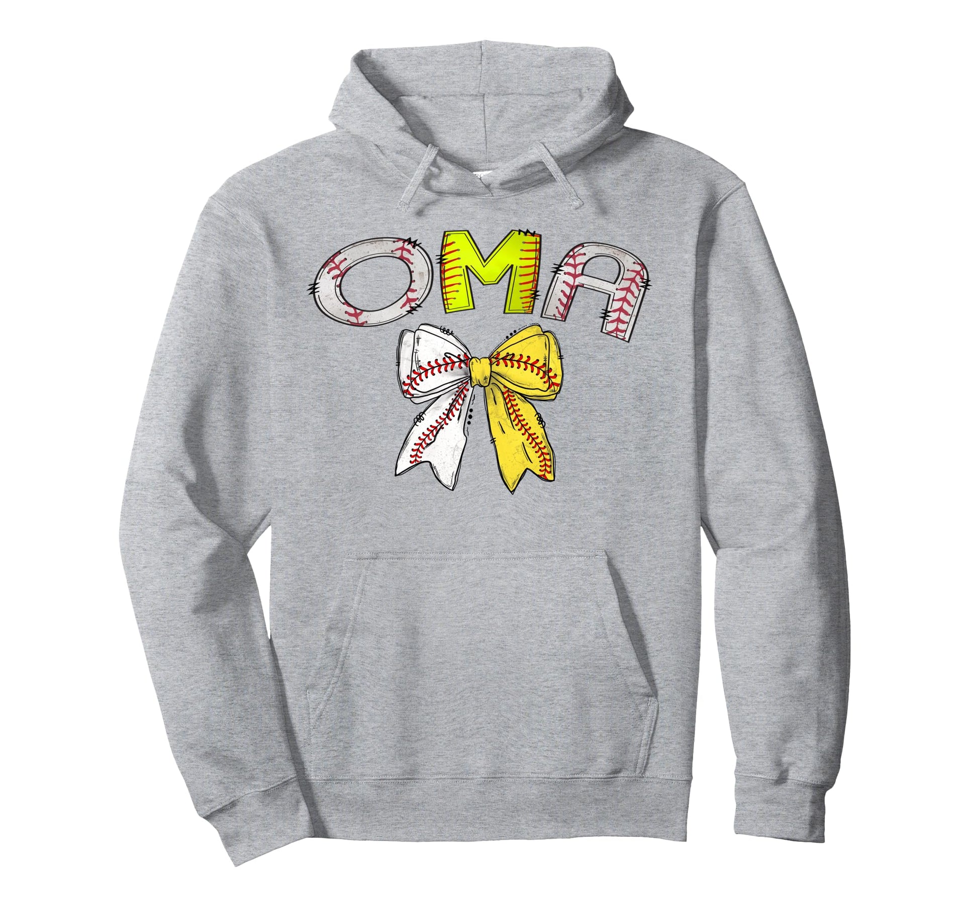 Oma Both Half Baseball Softball Coquette Bow Hoodie - Graphic Print Unisex - T-Shirt, Sweatshirt, Hoodie