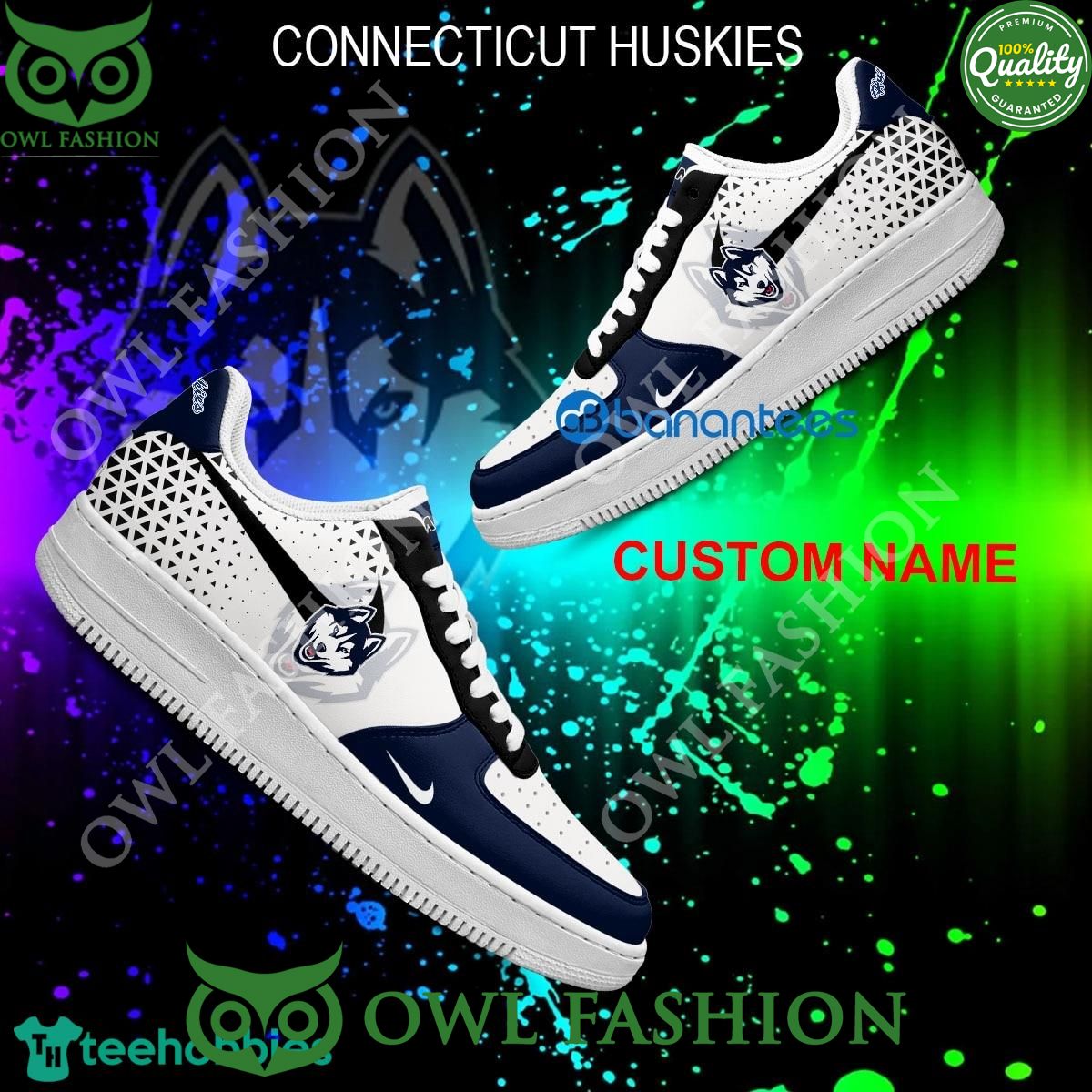 Custom Name NCAA Connecticut Huskies Air Force 1 - Adult & Kids T-Shirts, Sweatshirts & Hoodies apparel design preview 1