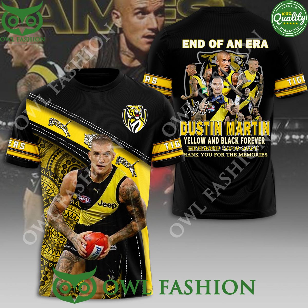 End of an era Richmond FC Dustin Martin black and - Adult & Kids T-Shirts, Sweatshirts & Hoodies apparel design preview 1