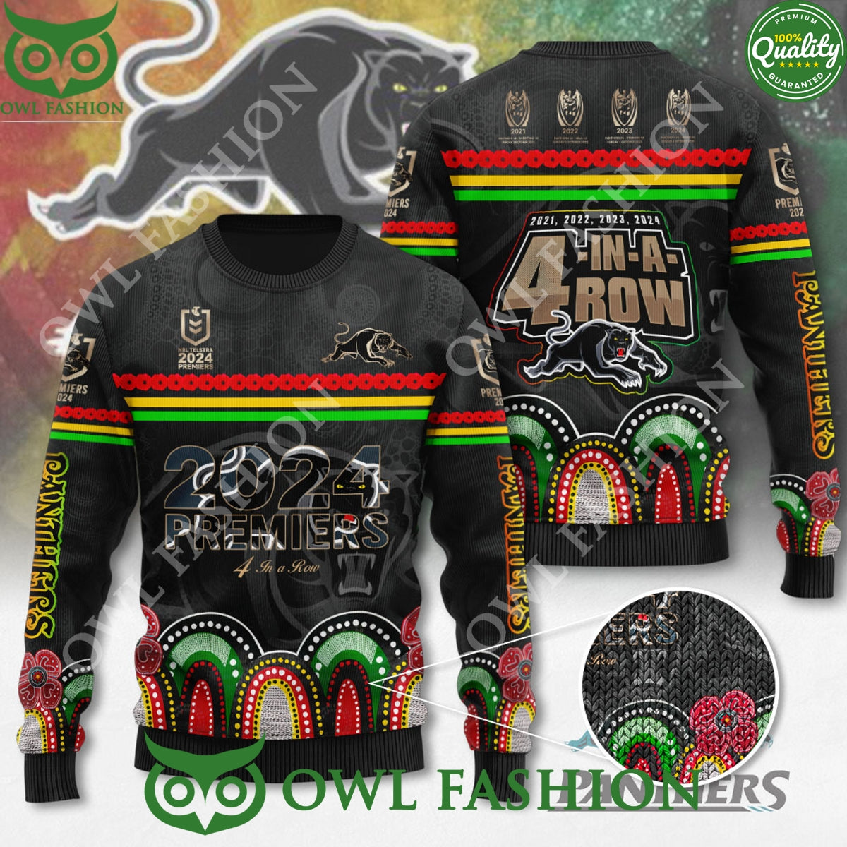 Penrith Panthers 2024 Premiers 4-in-a-row 3D Ugly - Adult & Kids T-Shirts, Sweatshirts & Hoodies apparel design preview 1