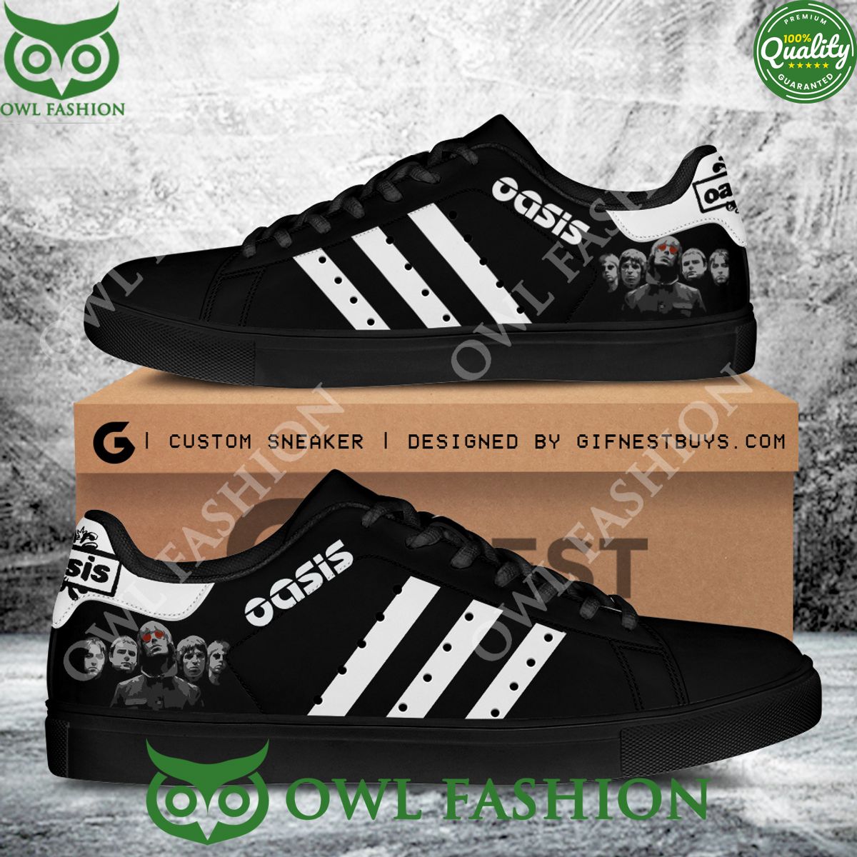 Oasis Band Music Inspired Black Stan Smith Shoes - Adult & Kids T-Shirts, Sweatshirts & Hoodies apparel design preview 1