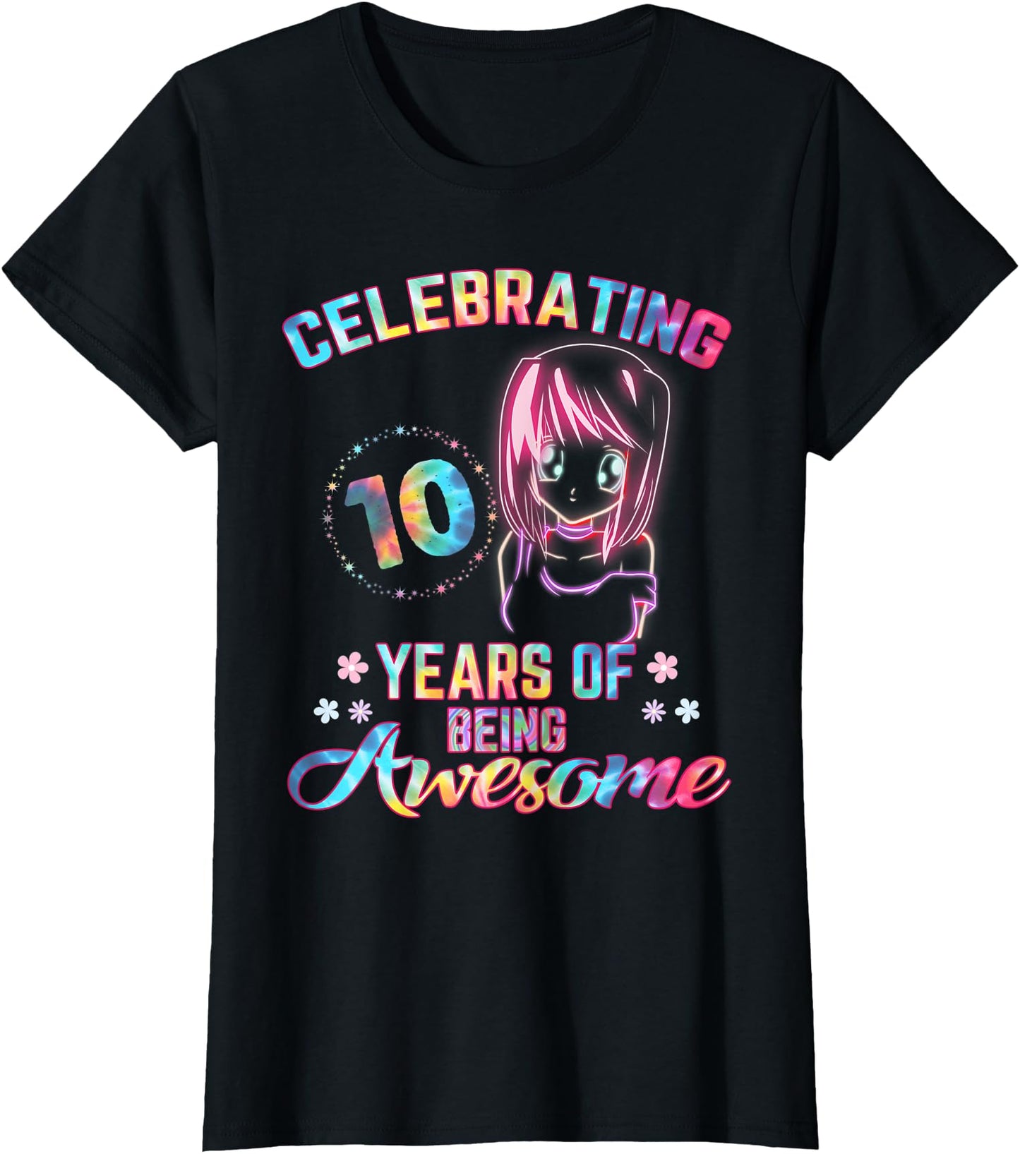 10 Years Being Awesome Anime Kawaii 10Th Tie Dye TShirt Premium Design