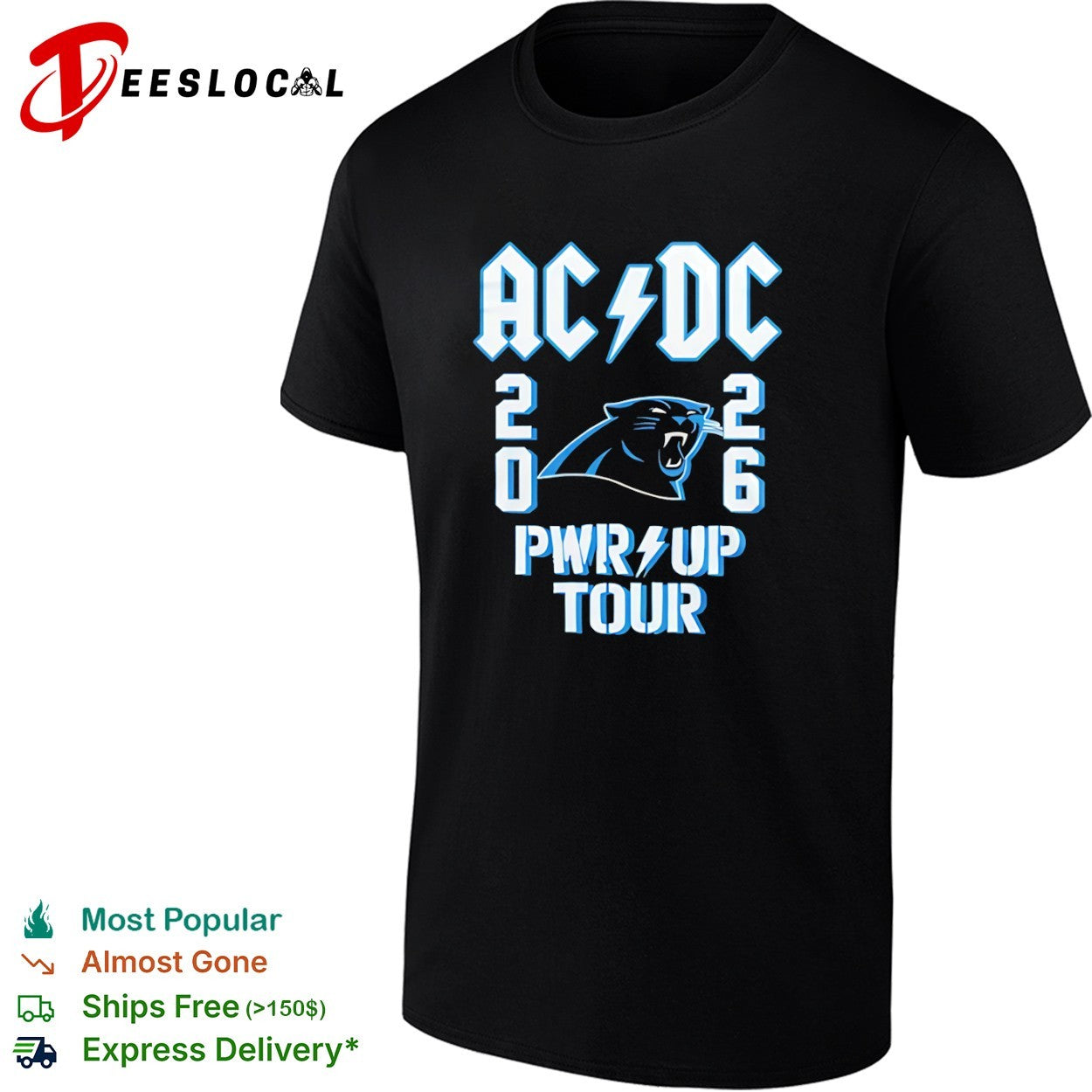 AC DC 2026 Pwr Up Tour Carolina Panthers Logo - Adult & Kids T-Shirts, Sweatshirts & Hoodies apparel design preview 1