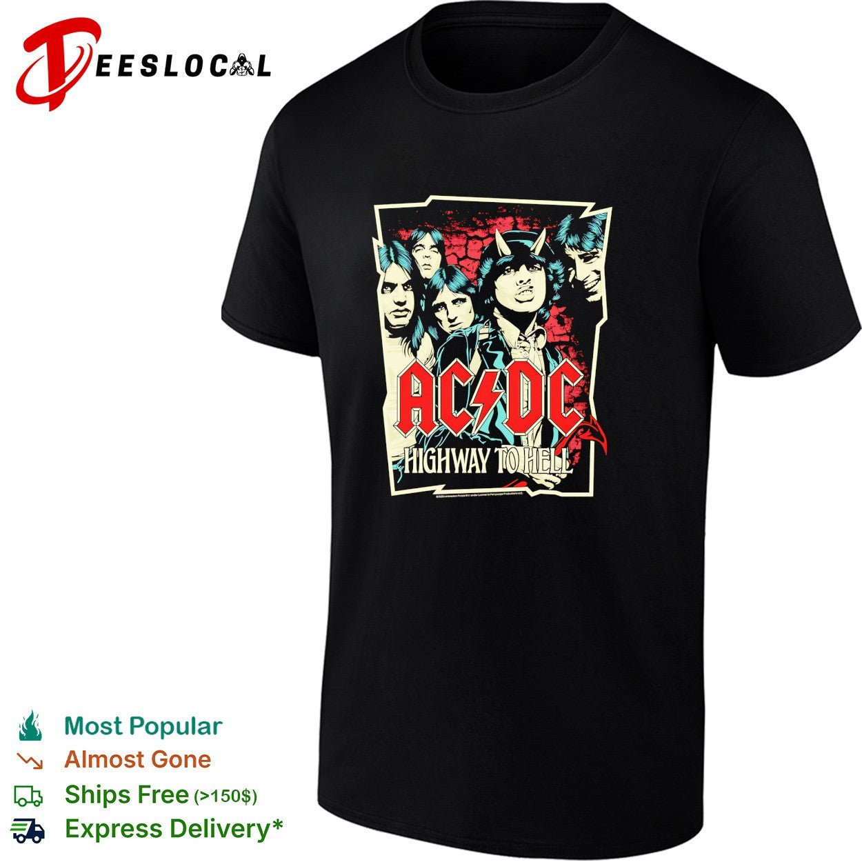 ACDC Highway to Hell illustrated band members - Adult & Kids T-Shirts, Sweatshirts & Hoodies apparel design preview 1