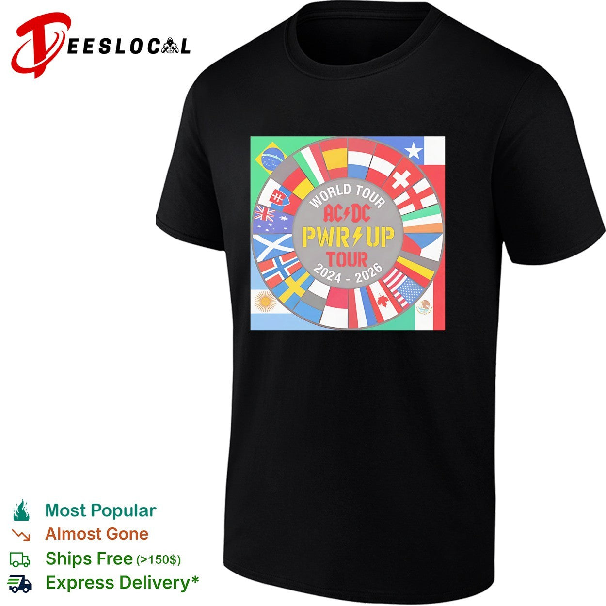 ACDC PWR UP World Tour 2024 2026 flags - Adult & Kids T-Shirts, Sweatshirts & Hoodies apparel design preview 1