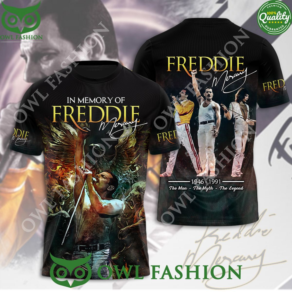 Freddie Mercury In memory 1946 1991 the Legend man - Adult & Kids T-Shirts, Sweatshirts & Hoodies apparel design preview 1