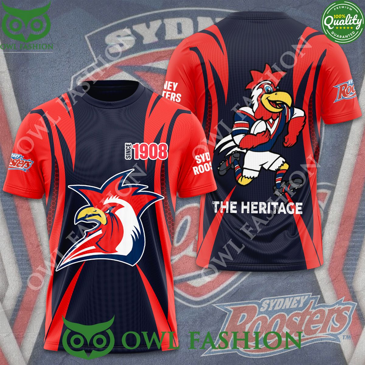 Sydney Roosters The Heritage since 1908 3D - Adult & Kids T-Shirts, Sweatshirts & Hoodies apparel design preview 1