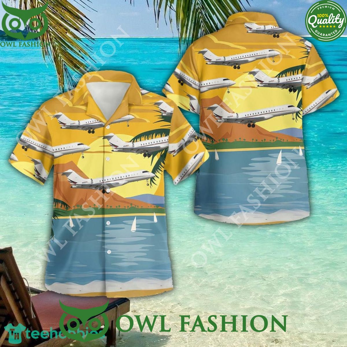 Netjets Aviation Bombardier Bd 100 3D Hawaiian - Adult & Kids T-Shirts, Sweatshirts & Hoodies apparel design preview 1