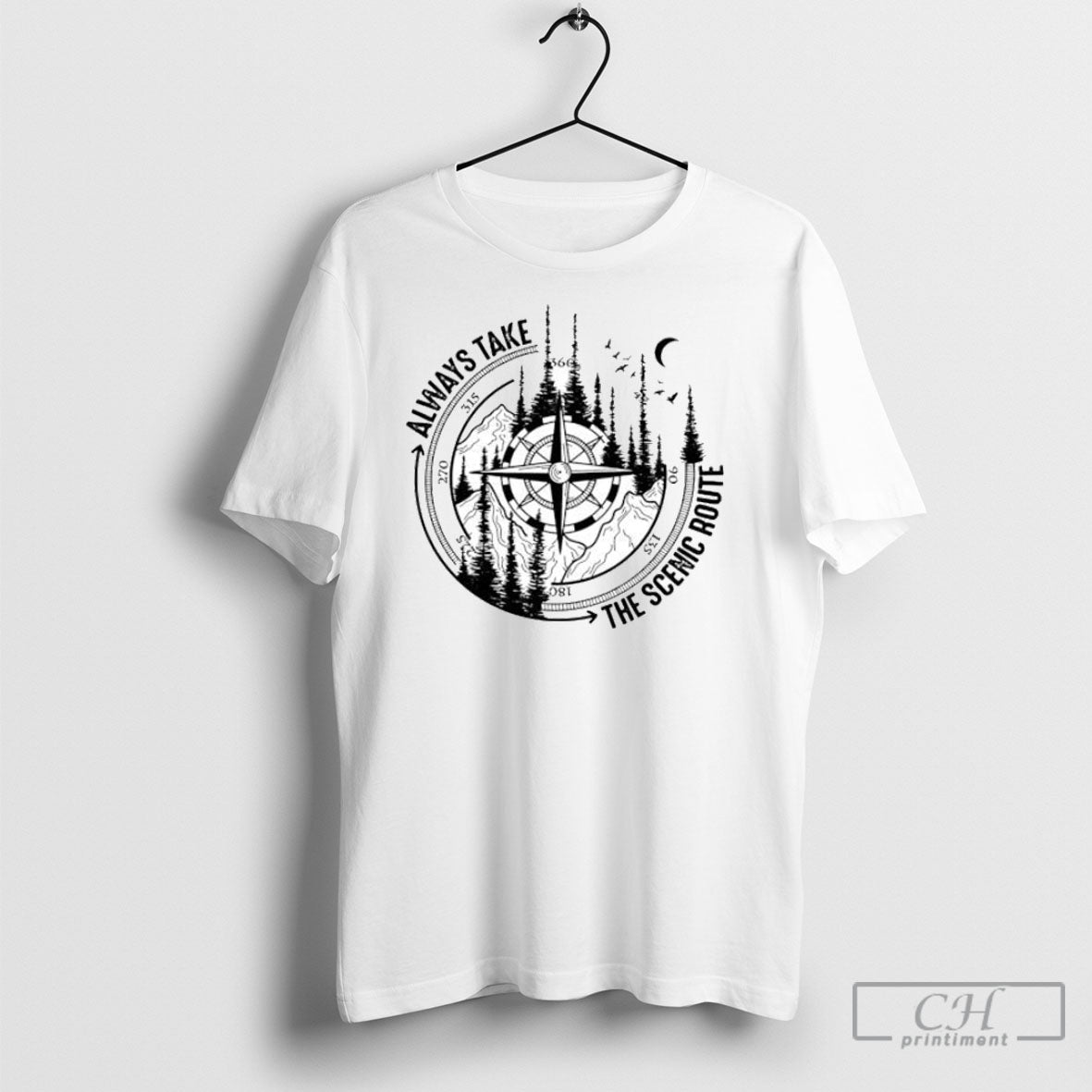 Always Take The Scenic Route Hiking Compass Nature - Adult & Kids T-Shirts, Sweatshirts & Hoodies apparel design preview 1