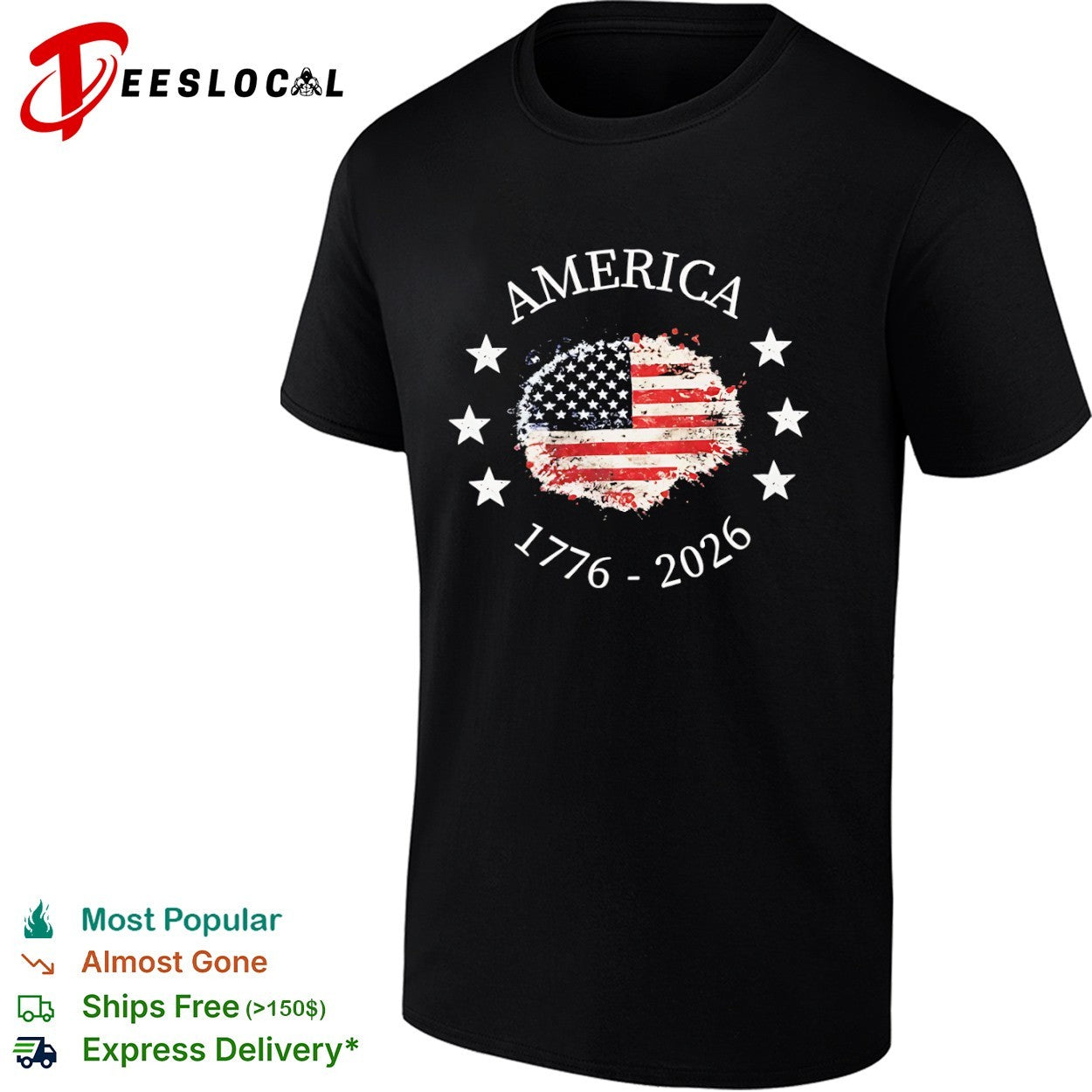 America stars flag 1776 2026 - Adult & Kids T-Shirts, Sweatshirts & Hoodies apparel design preview 1