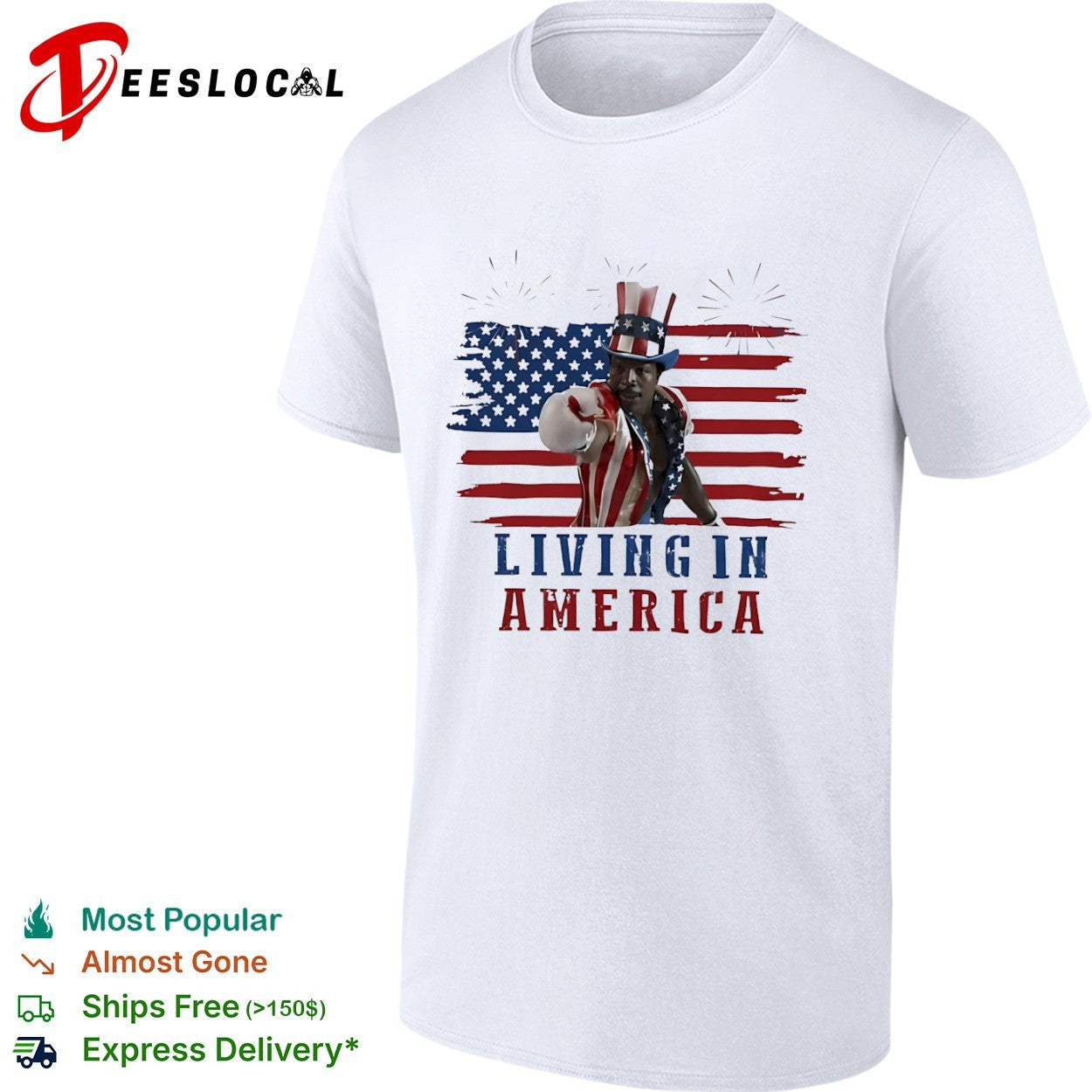 Apollo Creed Living in America Uncle Sam outfit flag - Adult & Kids T-Shirts, Sweatshirts & Hoodies apparel design preview 1