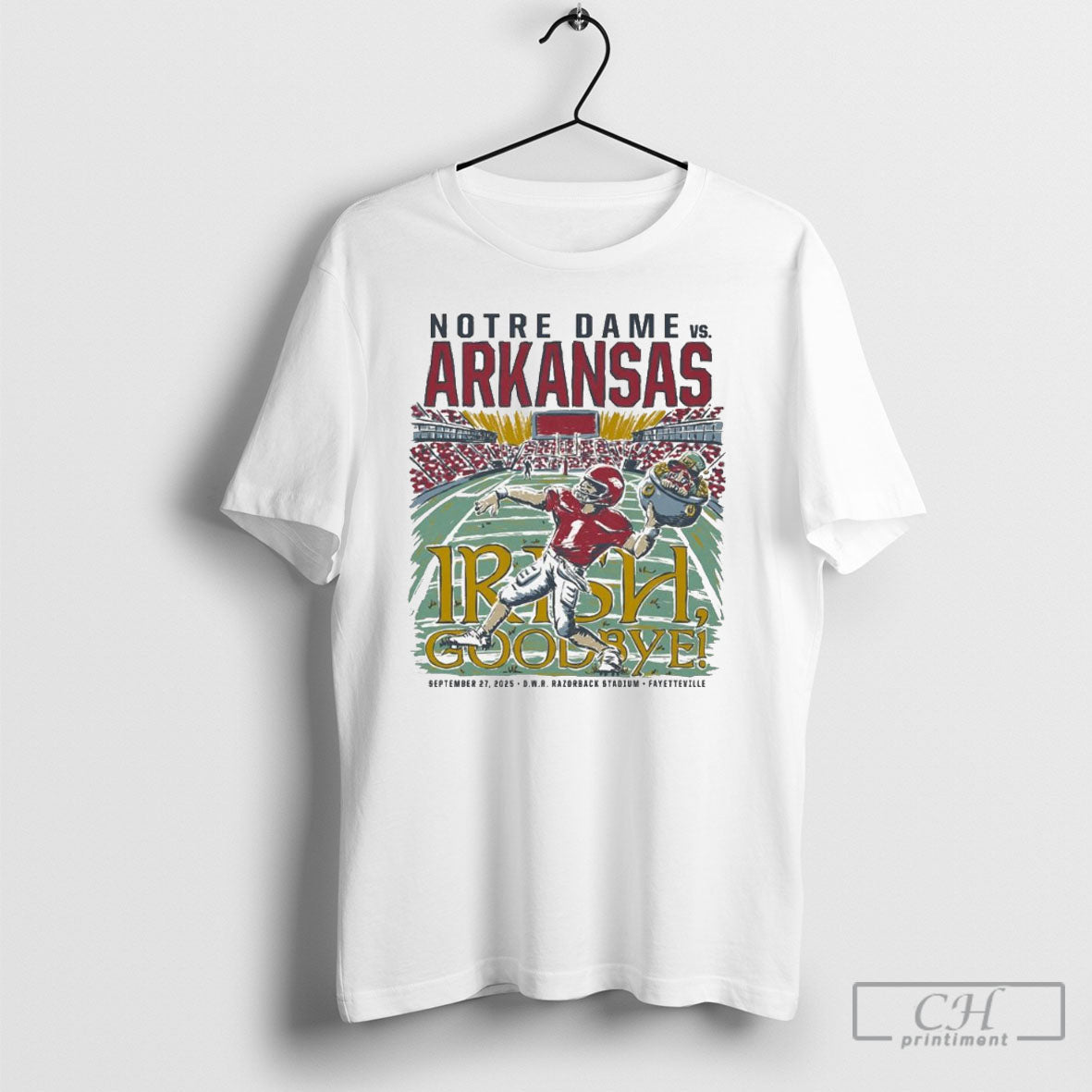 Arkansas Vs Notre Dame Irish Goodbye Sep 27 Game Day - Adult & Kids T-Shirts, Sweatshirts & Hoodies apparel design preview 1