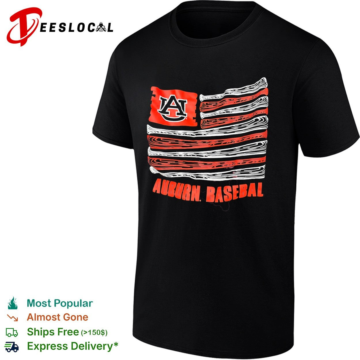 Auburn Tigers baseball American Flag - Adult & Kids T-Shirts, Sweatshirts & Hoodies apparel design preview 1