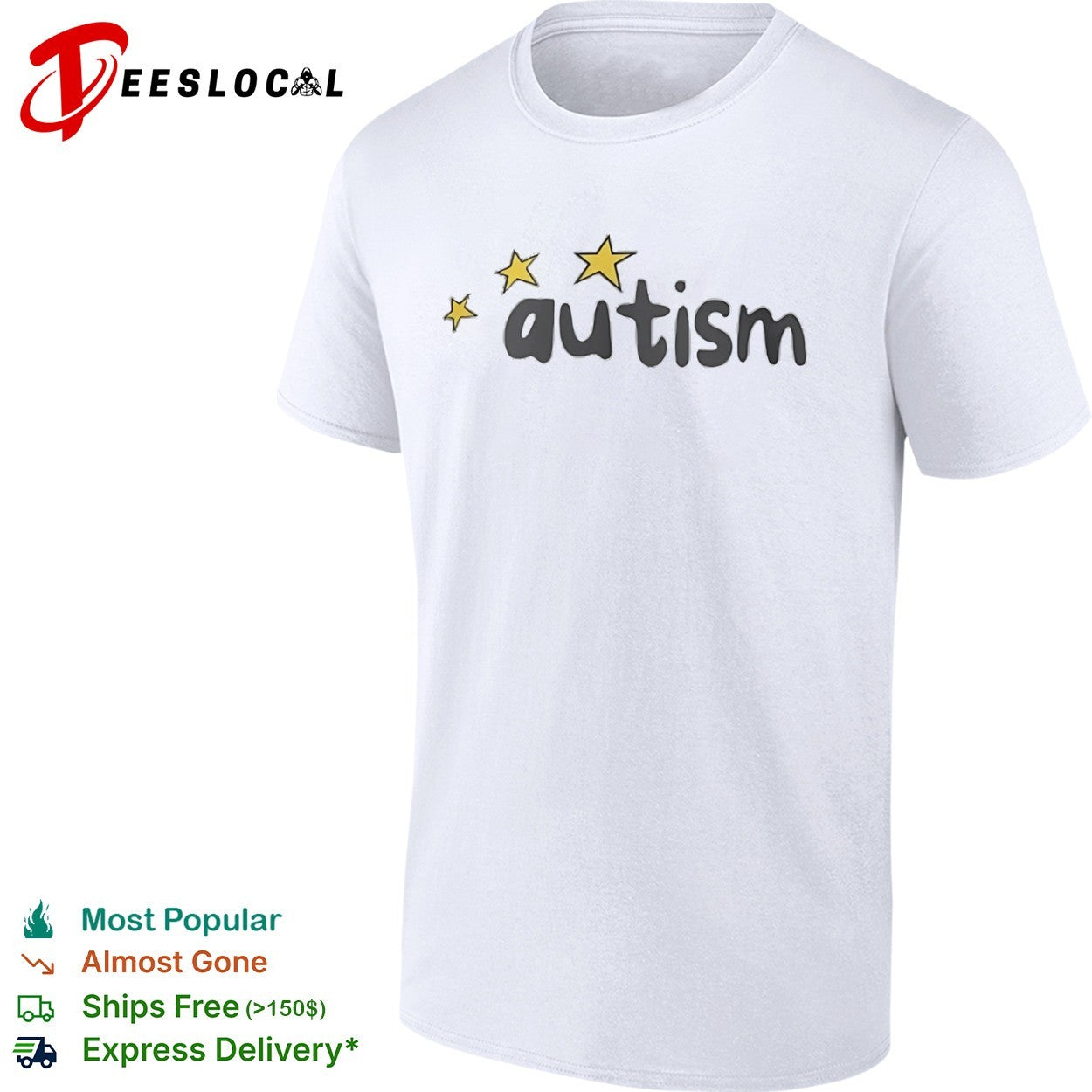 Autism with yellow stars - Adult & Kids T-Shirts, Sweatshirts & Hoodies apparel design preview 1