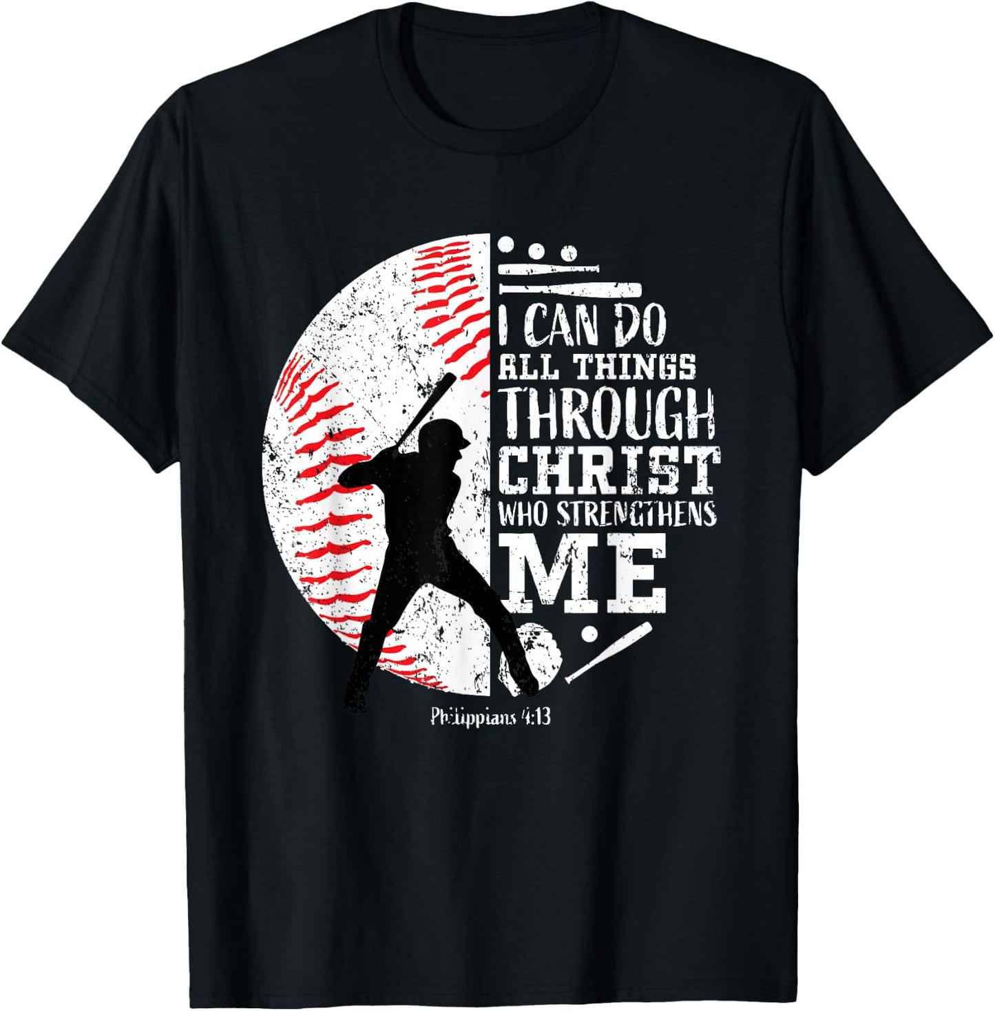 Philippians 4:13 Baseball Player Graphic with Bible - Adult & Kids T-Shirts, Sweatshirts & Hoodies apparel design preview 1