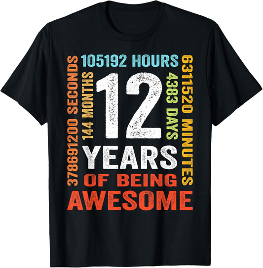 12 Years 144 Months Being Awesome 12Th Gifts Long Sleeve Retro Fashion