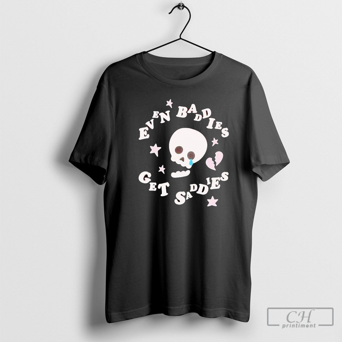 Baddies Get Saddies Skull Puff Ornament - Adult & Kids T-Shirts, Sweatshirts & Hoodies apparel design preview 1
