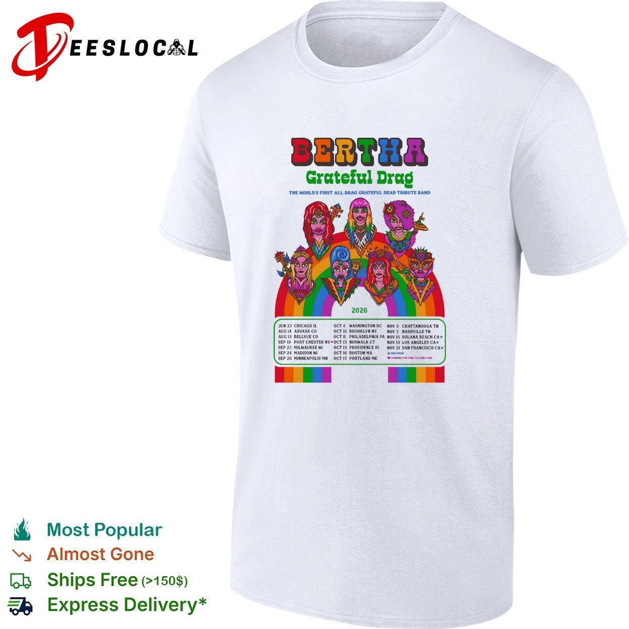 Bertha Grateful Drag Dead tribute band 2026 tour - Adult & Kids T-Shirts, Sweatshirts & Hoodies apparel design preview 1