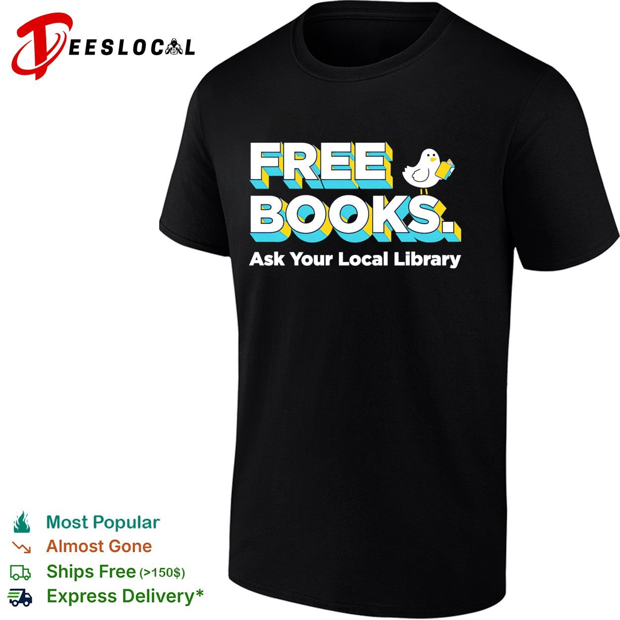 Bird reading book free books ask your local library - Adult & Kids T-Shirts, Sweatshirts & Hoodies apparel design preview 1