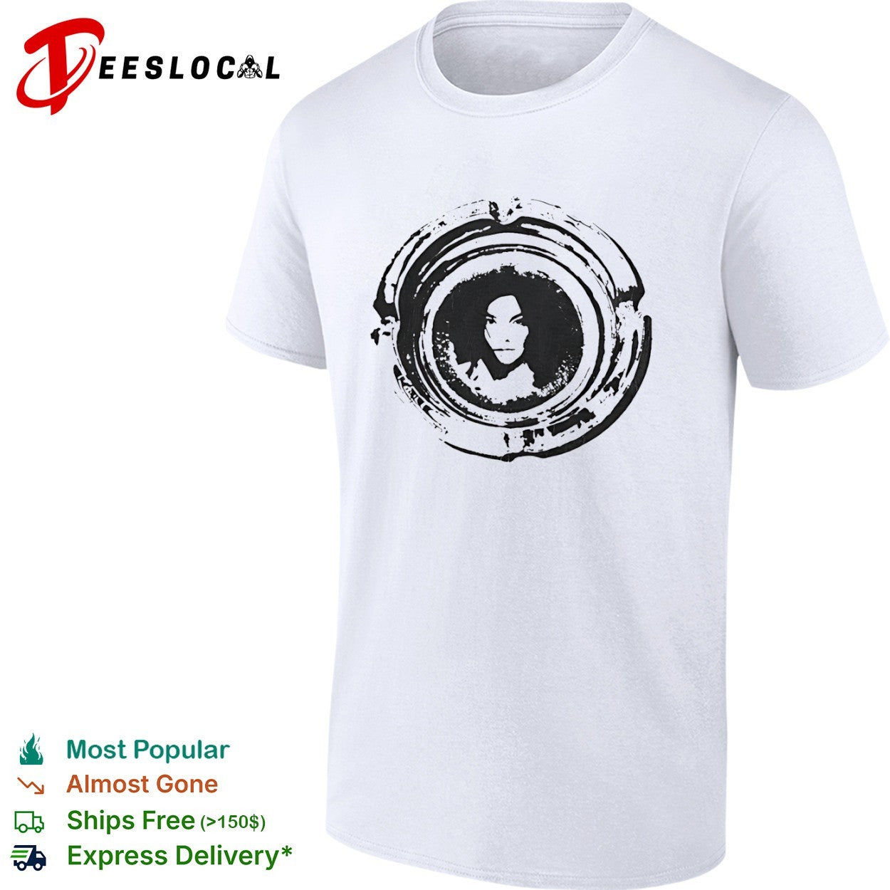 Bjork Portrait in Circular Stamp - Adult & Kids T-Shirts, Sweatshirts & Hoodies apparel design preview 1