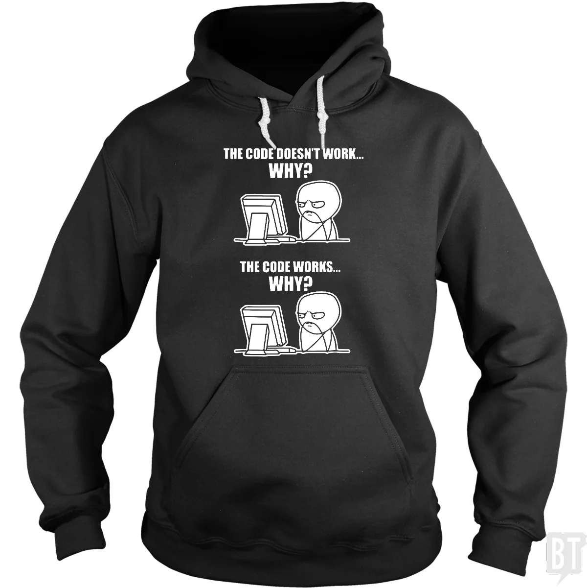 Funny Programmer Code Works Why Meme - Adult & Kids T-Shirts, Sweatshirts & Hoodies apparel design preview 1