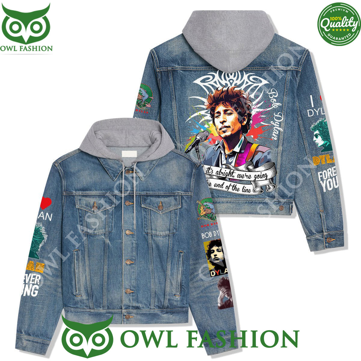 Bob Dylan 65th Anniversary Hooded Denim Jacket - Adult & Kids T-Shirts, Sweatshirts & Hoodies apparel design preview 1