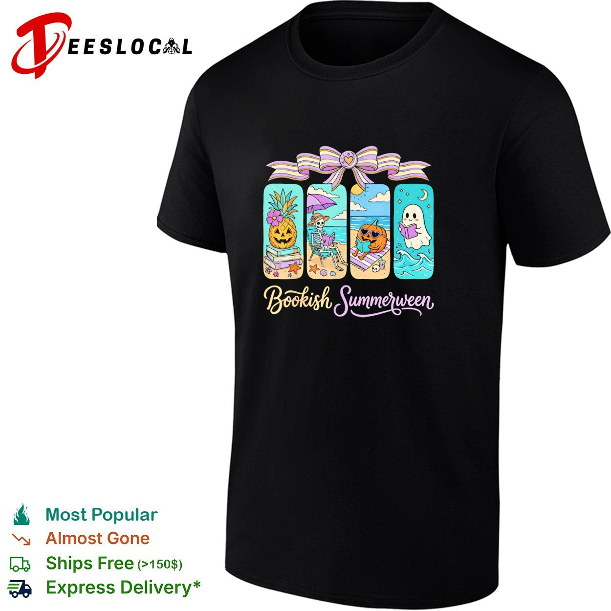 Bookish Summerween beach reading - Adult & Kids T-Shirts, Sweatshirts & Hoodies apparel design preview 1