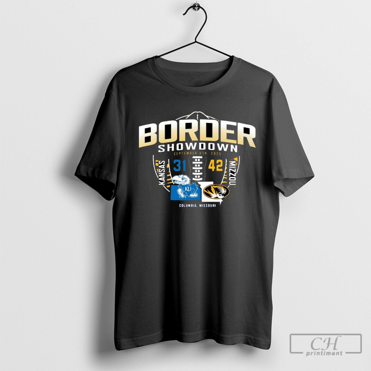 Border Showdown 2025 Mizzou 42 31 Kansas Score T - Adult & Kids T-Shirts, Sweatshirts & Hoodies apparel design preview 1