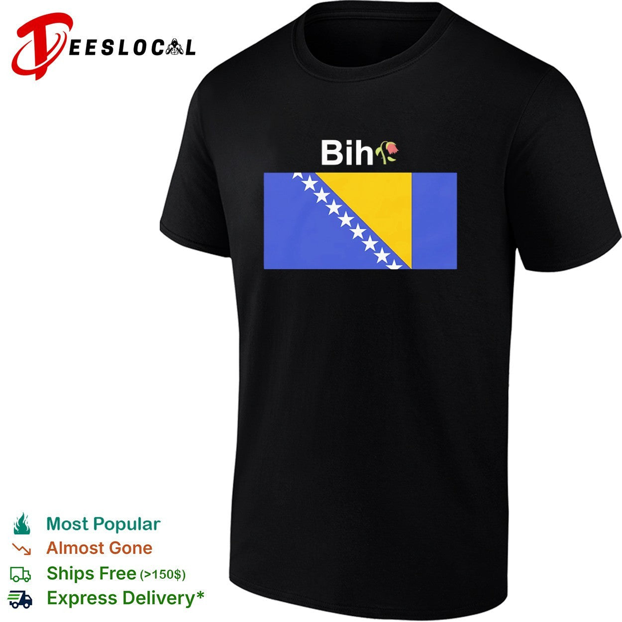 Bosnia Bih flag rose - Adult & Kids T-Shirts, Sweatshirts & Hoodies apparel design preview 1