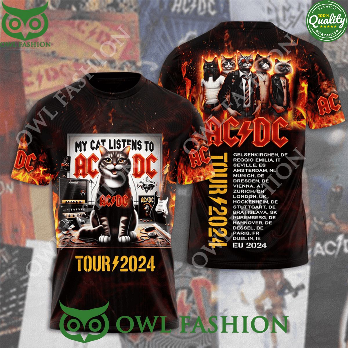 ACDC My cat listens to EU Tour 2024 - Adult & Kids T-Shirts, Sweatshirts & Hoodies apparel design preview 1