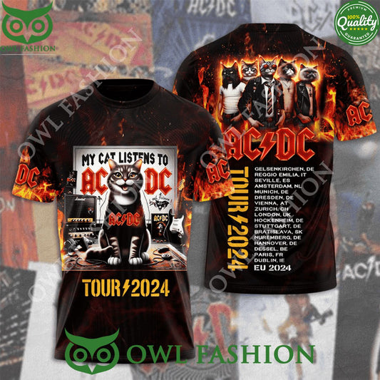 ACDC My cat listens to EU Tour 2024 - Adult & Kids T-Shirts, Sweatshirts & Hoodies apparel design preview 1