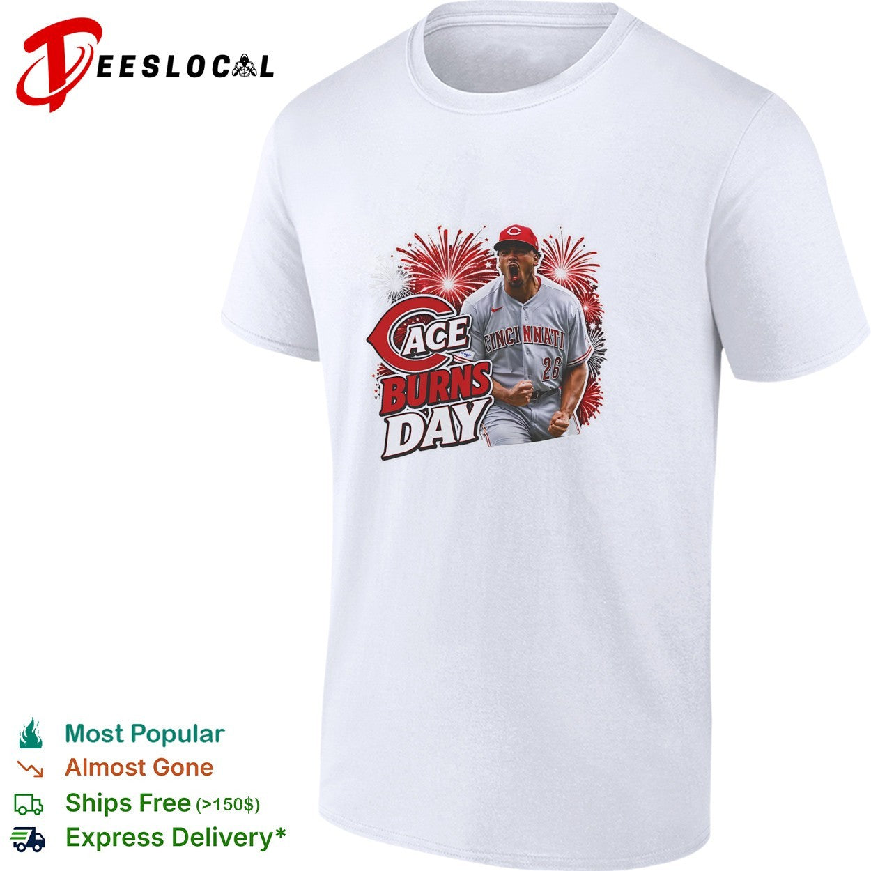 Cace Burns Day Cincinnati Reds pitcher 26 celebrating - Adult & Kids T-Shirts, Sweatshirts & Hoodies apparel design preview 1