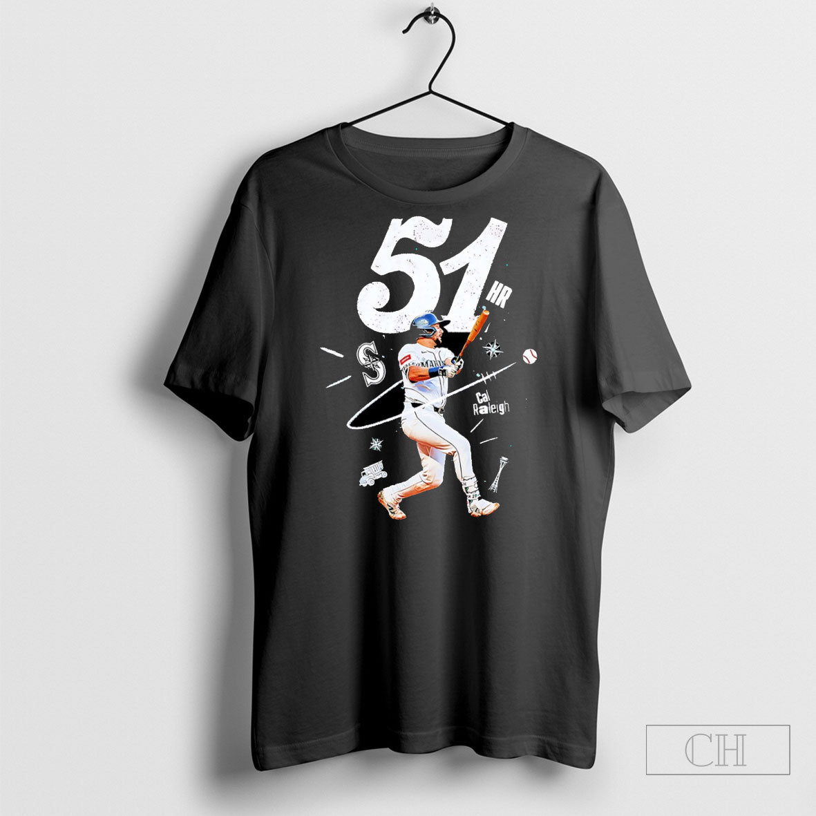 Cal Raleigh Seattle Mariners Reach 51 Hr Mlb 2025 - Adult & Kids T-Shirts, Sweatshirts & Hoodies apparel design preview 1