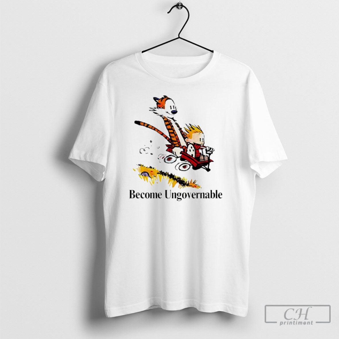 Calvin And Hobbes Become Ungovernable Caricature - Adult & Kids T-Shirts, Sweatshirts & Hoodies apparel design preview 1