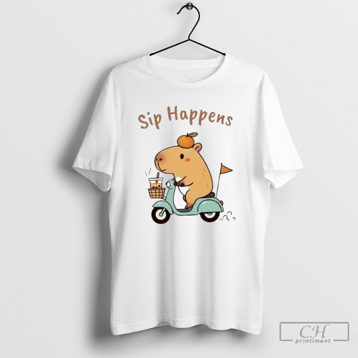 Capybara Bike Motorbike Sip Happens - Adult & Kids T-Shirts, Sweatshirts & Hoodies apparel design preview 1