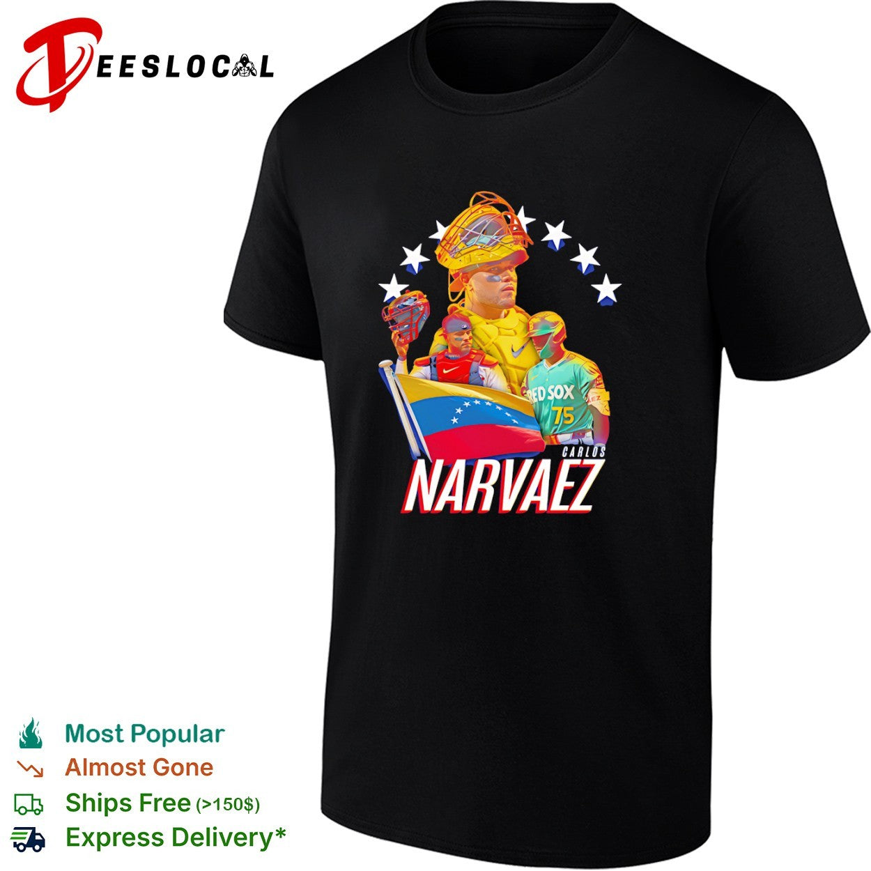 Carlos Narvaez Boston Red Sox Venezuela 75 catcher - Adult & Kids T-Shirts, Sweatshirts & Hoodies apparel design preview 1